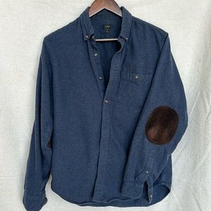 JCrew Men's Navy Blue Button Down Shirt with Elbow Patches - Size M